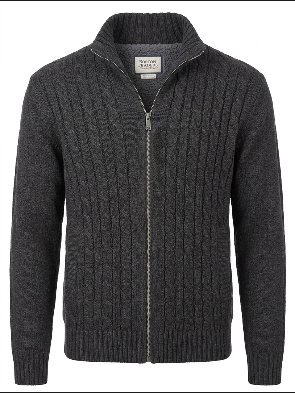 Boston Traders Men's Dark Charcoal Cable Zip-Up Sweater
